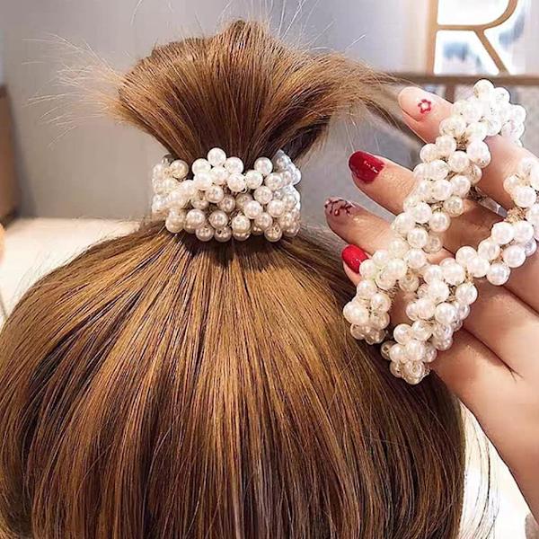 4 st pärlhår Scrunchies, elastiska hårband Ponytail Holder