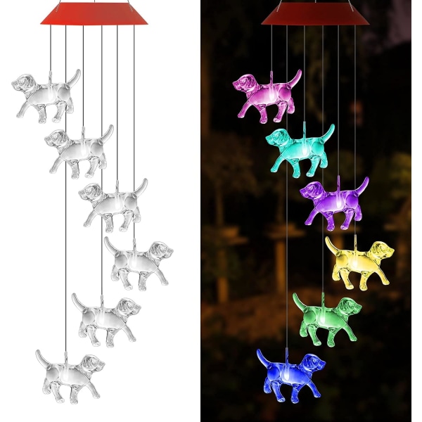 Solar Dog Wind Chimes,Waterproof LED Color Changing Solar Wind