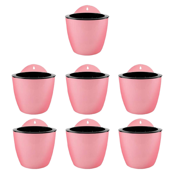 7-pak/sæt Premium Harpiks Selvvandede Blomsterpotte Elegant pink 110