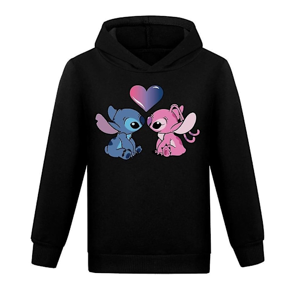 Lilo og Stitch Hettegensere Topper Barn Gutter Jenter Langærmet Casual Pullover Jumper Hettegenser Julegaver Svart Black Black 7-8 Years