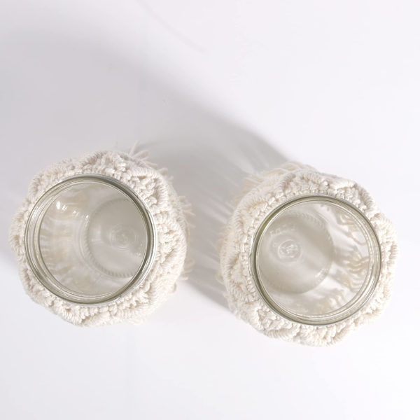 Makramé Ljusstake Girlang, 2 st Värmeljus Dekorativa Ljus, Beige Boho Dekorativ Balkong för Ljus och Torkade Blommor (A)