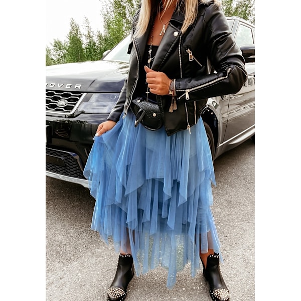 Kvinnor Tyllkjol Elastisk midja Mesh lång stycke kjol blue