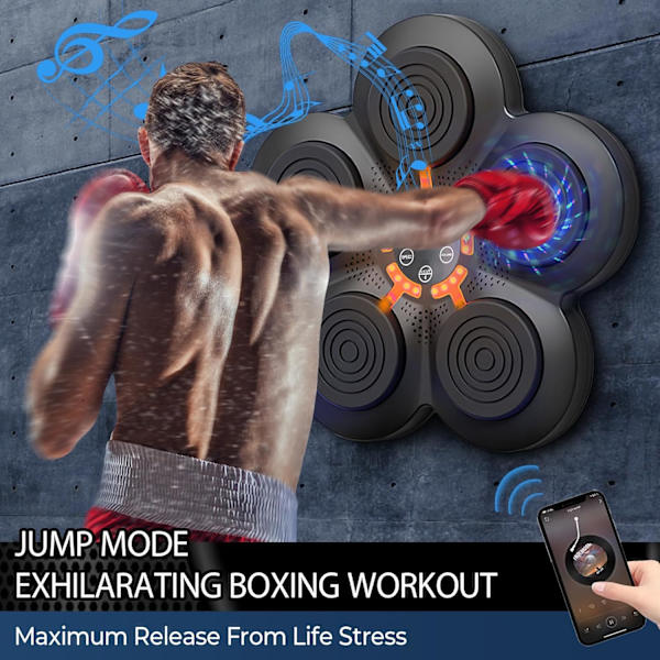 Musikalisk boxningsmaskin, bärbar väggmonterad elektronisk boxningsenhet för hemmet, smart Bluetooth-musik elektronisk boxare, boxningsgåva för barn och vuxna. A+Boxing gloves