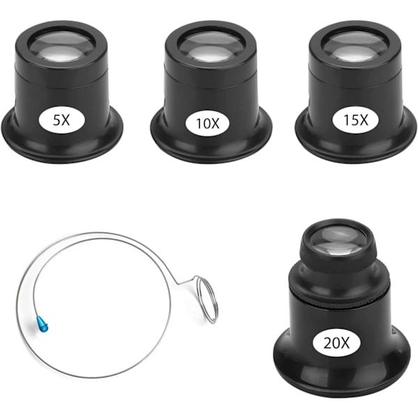 4 kappaleen setti: Kellosepän suurennuslasit 5X 10X 15X 20X