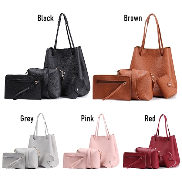 4 st/ Set PU Läder Handväska Cross Body Väskor GRÅ grey