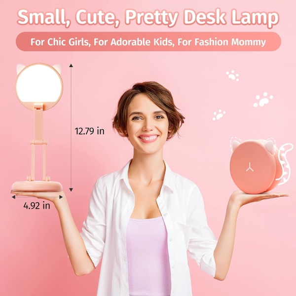 LED-bordlampe søt bordlampe rosa bordlampe, 8 lysstyrker