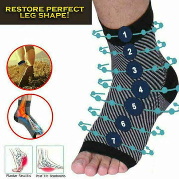 2 par fotstrømper Plantar Fasciitis kompresjonsstrømper S/M