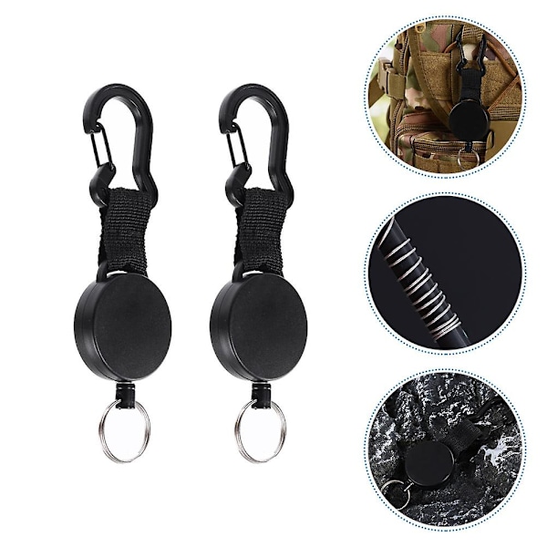 2 stk. udendørs anti-tab nøglering høj stræk spænde camping elastisk nøglering klatring levering (14,3x4,8 cm, sort)