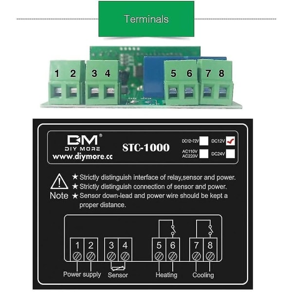 Stc-1000 temperaturregulator, 12v 10a allsidig digital termostat med NTC-sonde for beskyttelse-, varme- og kjøleluke