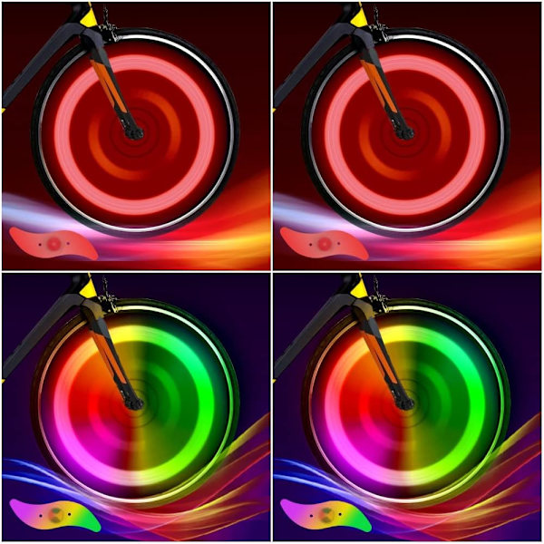 Cykel Ekerlys 4-Pack Dæk Blinkende Lys LED Neon Hjul Blinkende Cykellys Vandtæt 3 Blinkende Tilstande Cykling Tilbehør Red+color