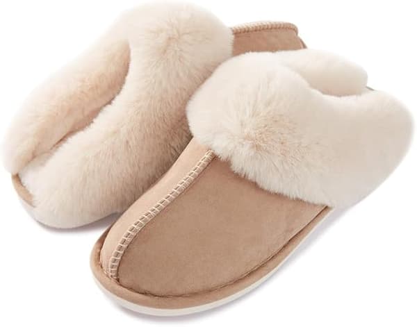 Damtofflor, Dam Vinter Varma Memory Foam Fluffiga Slip-on Inneskor, Mocka och Fuskpälsfoder, Halkfri Sula-FA-