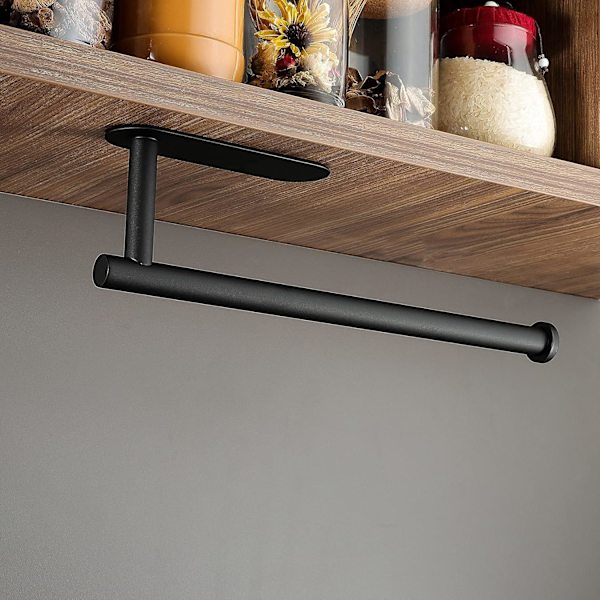 Kjøkkenrullholder uten boring - Husholdningspapirholder rustfritt rullholder Svart papirrullholder for kjøkkenet
