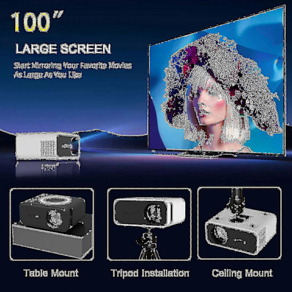 4K-projektor - 7500 lumen, 1080p, 3D LED, Mini WiFi, Hemmabio - Svart