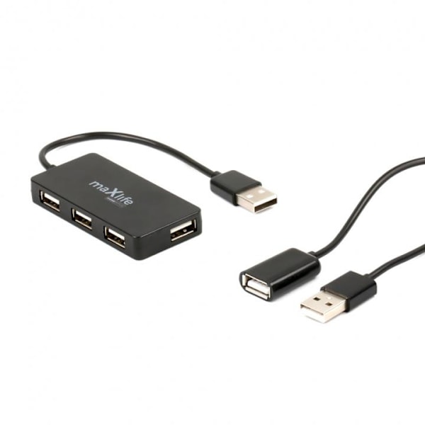 Maxlife Home Office USB 2.0-hub USB - 4x USB 0,15 m + kabel 1,5 m, Sort 100