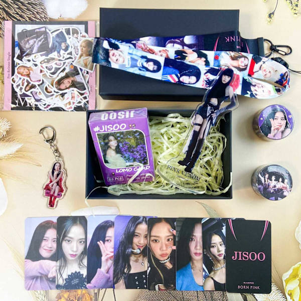Svartrosa gaveeske Jisoo Rose personlig perifer kort klistremerke Liten kort drakt Nøkkelring Blackpink Group Funds