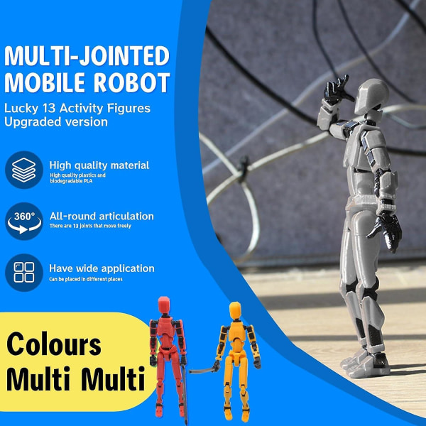 T13 Actionfigur, Titan 13 Actionfigur med 4 typer av vapen och 3 typer av händer, T13 3D-tryckt multiledad Actionfigur Yellow-Black