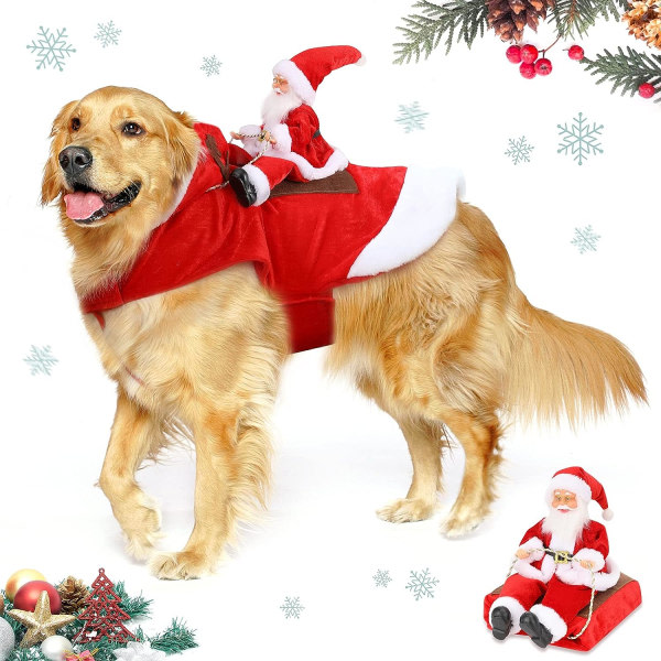 Hundjulkostym Rider på hundkläder Festklädselkläder för husdjursjulhundar XX-stor, röd xxl,76-90