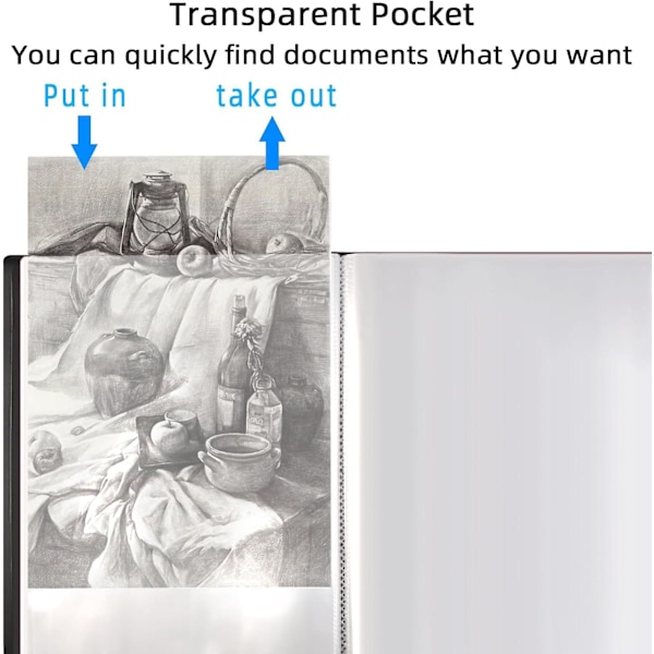 A4-præsentationssmappe - Displaybog med 130 lommer og plastlommer (sort)