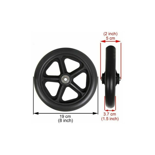 2 stk. forhjul til kørestol, skridsikre massive dæk, 190 mm grå i sort, hjul til kørestole, rollatorer, gåstole (sort)