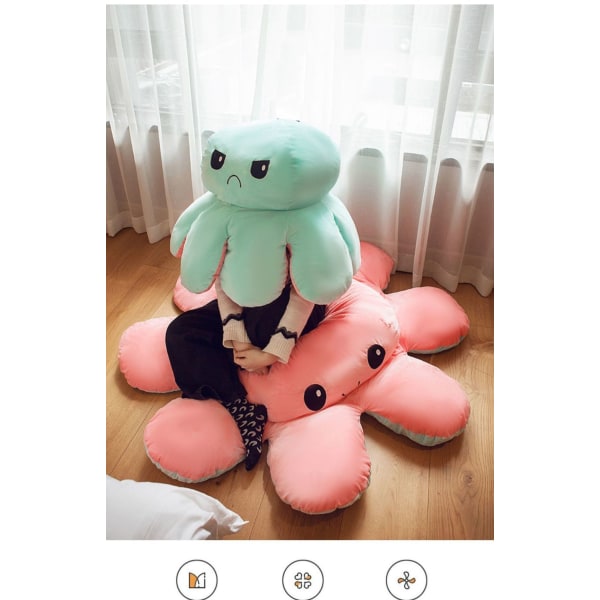 Mordely Super stor Flipped Octopus Dubbelsidig Flipped Doll Octopus Doll cm 90