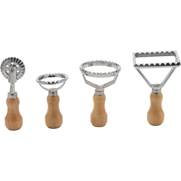 Ravioli- och pastadegsklippare och -press med trähandtag - Set 4