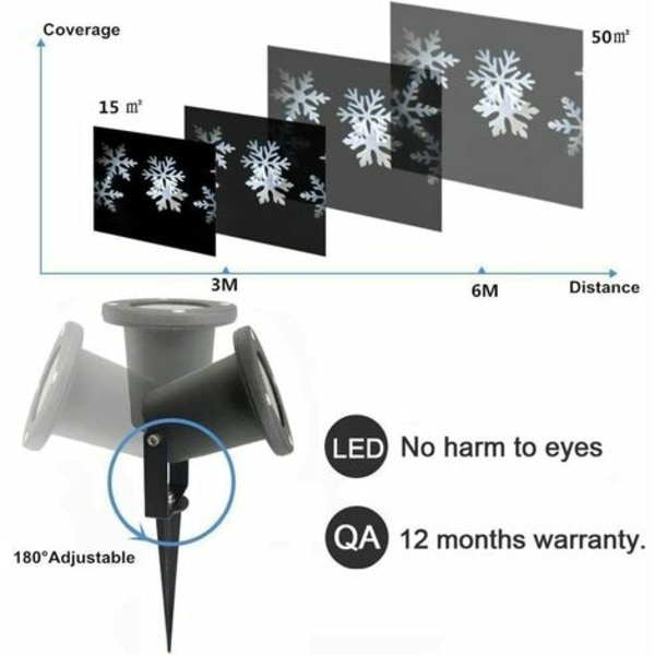 Jouluprojektor LED-lumikidelamppu vedenkestävä lamppu ulko- ja sisätiloihin joulujuhliin puutarhan valaistukseen koristeluun, valkoinen S