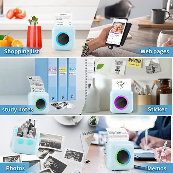 Bleu Bærbar Fotoprinter, Mini Instant Fotoprinter Trådløs Termisk Bluetooth-printer D