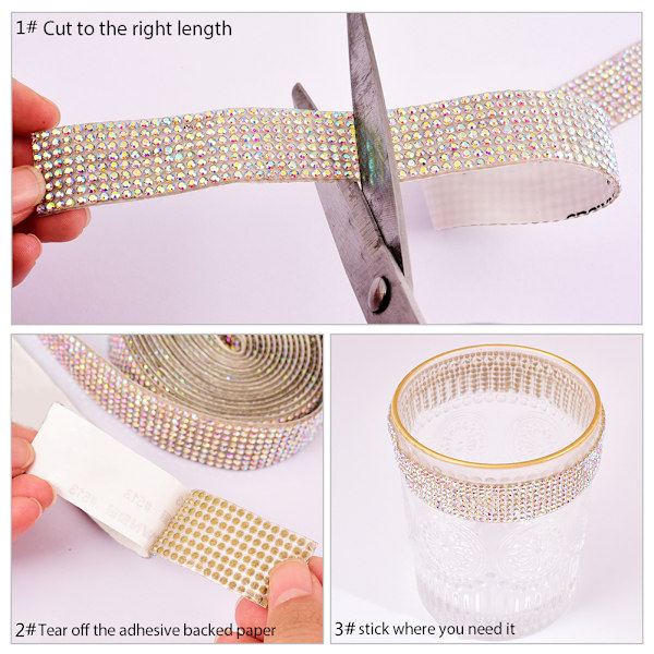 Glimmande Kristall Strass Tejp Crystal Rhinestone Tapes Stark Självhäftande Tejp för DIY-Dekoration Vit White 1.8cm