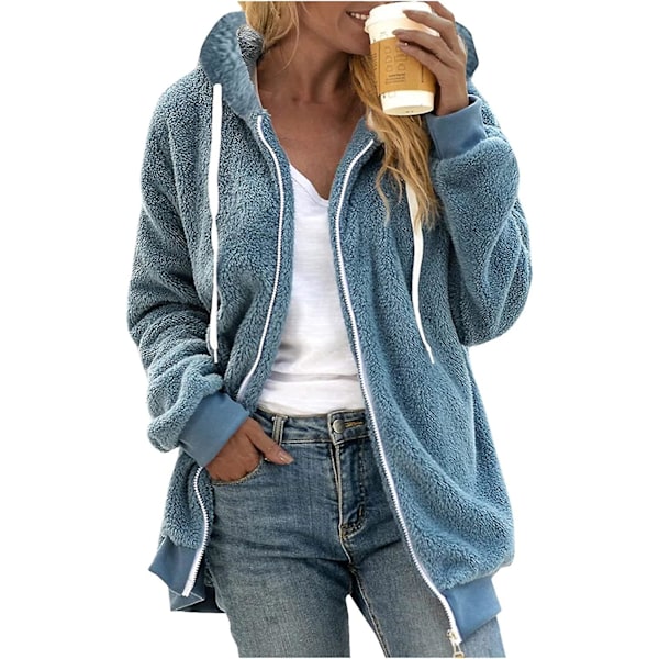 Dame Vinter Fuzzy Fleece Jakke Med Lynlås Lomme Løstsiddende Jakke Dame S Tøj Teddy Fleece Jakke Langærmet Vinterjakke Yderbeklædning Streetwear X14 Blå L X14 Blue