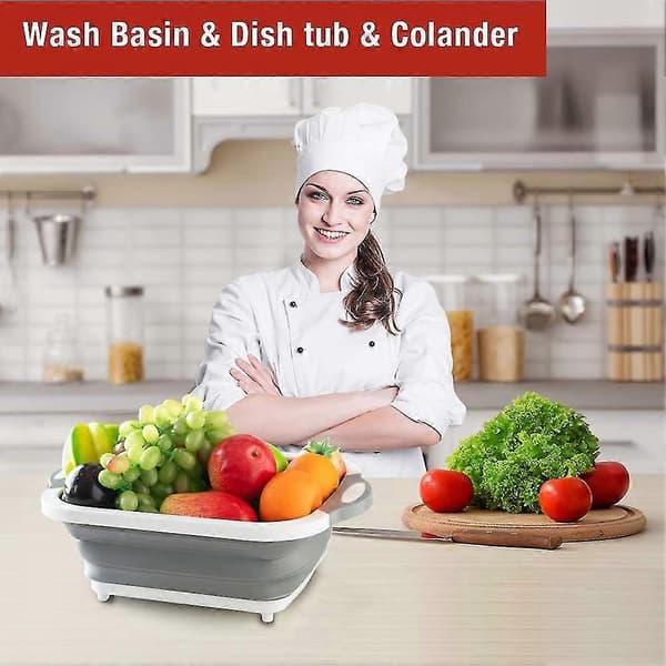 Portable Folding Cutting Board with Strainer, Kitchen Vegetable Washing Basin Basket Sink Foldable Storage Organizer-FA-