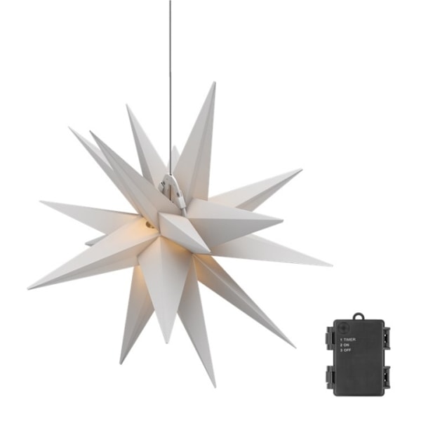 Goobay LED-julstjärna 3D, Ø 56 cm, batteridrivet med timer och 18 spetsar, varmvitt (3000 K), av väderbeständig plast (IP44), kabel 2 m