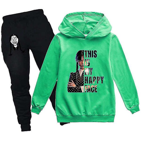 Wednesday Family Hoodie Barn Unisex Pakke Addams Sweatshirt Tøj V1 k grøn2 110cm green2