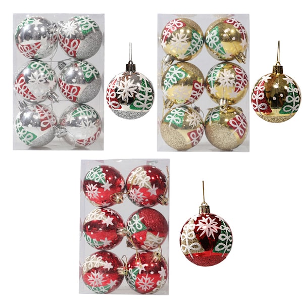 6st/kartong Julgranshänge Dekorationer Ornament Färgglada Red