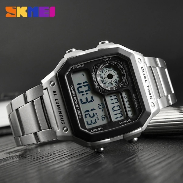 SKMEI 1335 armbånd i rustfritt stål Digitalt klokke reloj hombre Watch Herr 5Bar vanntett klokker Rose