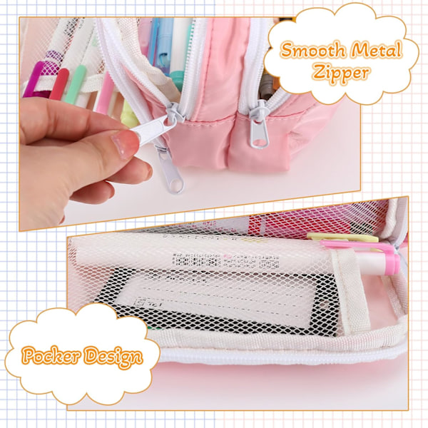 Aprikos Pennetui med Lommer Stor Pennetui Multifunktionel Pennetui Preppy Pennetui Papirvarer Organizer Æstetiske Makeuptasker Pink