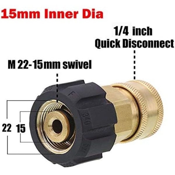 Messing M22 Han Have Slange Adapter til Højtryksrenser 1/4 ，14mm