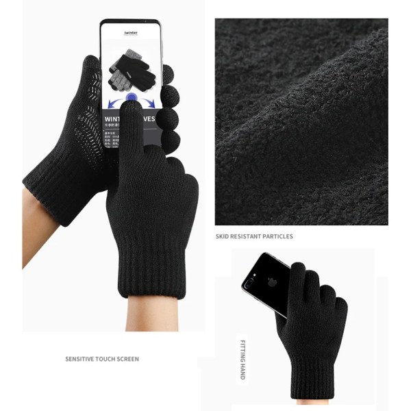 Vinter Touch Screen -hansikkaat Herrat Anti-Slip Thermal Gloves Sticka