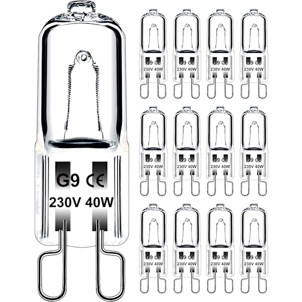 G9-lamppu 40W 230V Himmennettävä lämmin valkoinen, G9-halogeenilamppu 300°C kestävyys, G9-uunilamppu mikroaaltouuniin kattovaloihin, 12 kpl pakkaus