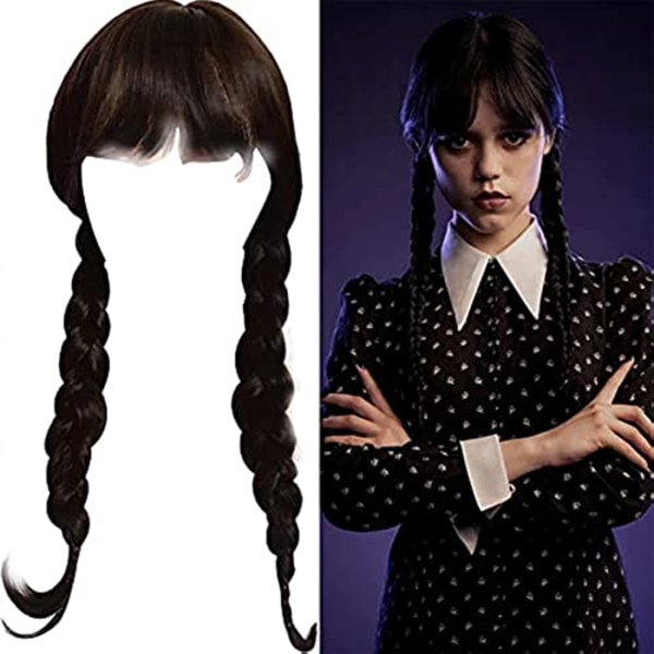 Flickor Addams Family-asu peruukki Wednesday Addams peruukki black