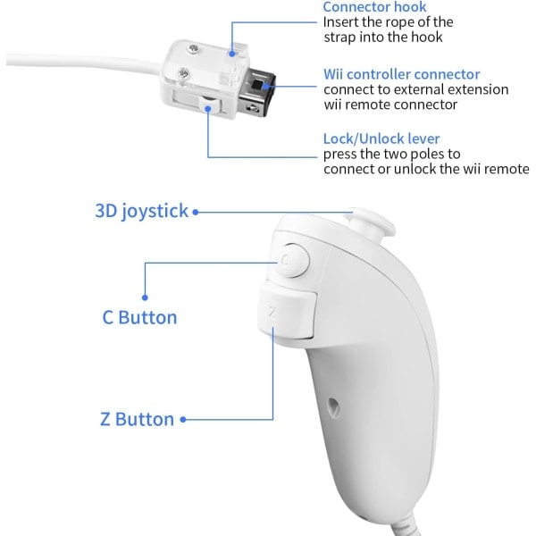 2-pakk Nunchuck-ohjain Wii:lle, Nunchuk Joystick Kaukosäädin Peli C