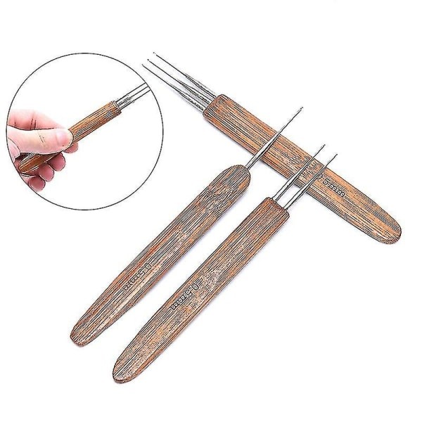 3 st 0,5 mm Dreadlock Virknål Krok Bambu Handtag Krokar Verktygstillverkning