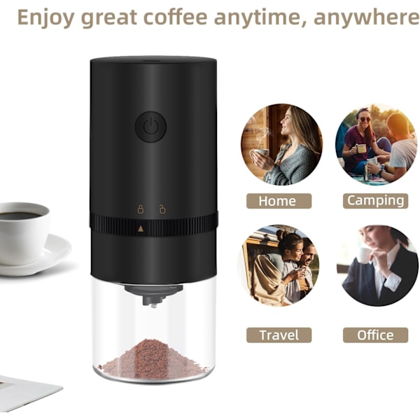 Bärbar Elektrisk Kaffekvarn, Mcbazel Elektrisk Laddbar Mini Kaffekvarn med Flera Malningsinställningar - Svart