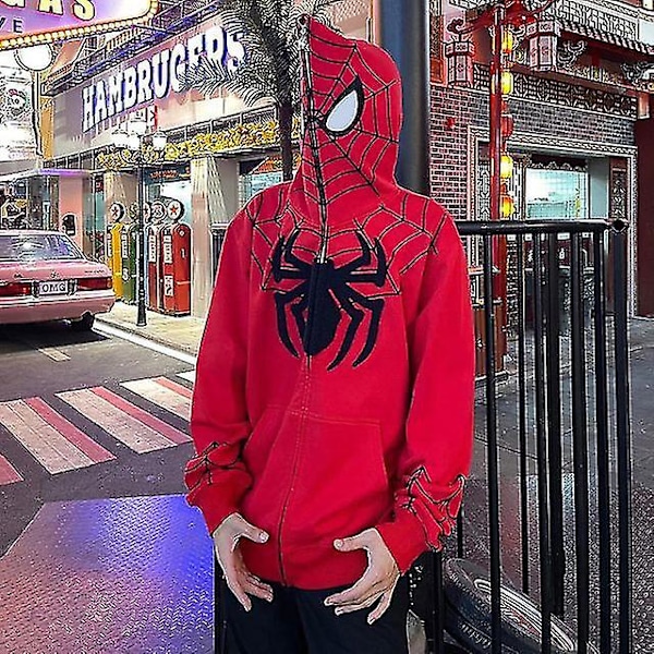 Spiderman hettejakke for menn Trykt hettejakke Streetwear beste julegave Rød Red M