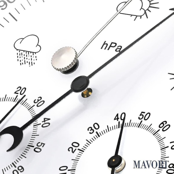Analogt vejrstation til indendørs/udendørs, ramme i rustfrit stål - Inkluderer barometer, hygrometer og termometer (FMY)