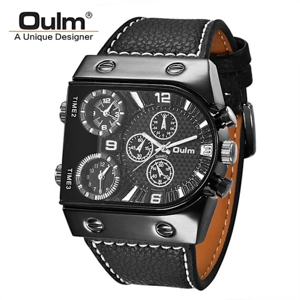 Oulm Klokker Herr Quartz Casual Läderarmband Armbandsur Sport Multi-Time Zone Military Man Clock erkek saat Drop C3