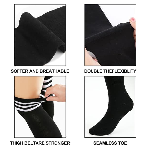 Par stribede knæstrømper, bomuldsstribede leggings afslappede støvlestrømper til cosplay afslappet brug, (1 par sort, 1 par hvid)-FA-