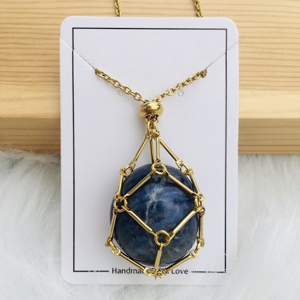 Krystalholder Bur Halskæde Krystal Net Metal Halskæde SØLV Sølv Lapis Lazuli-Lapis Lazuli Silver