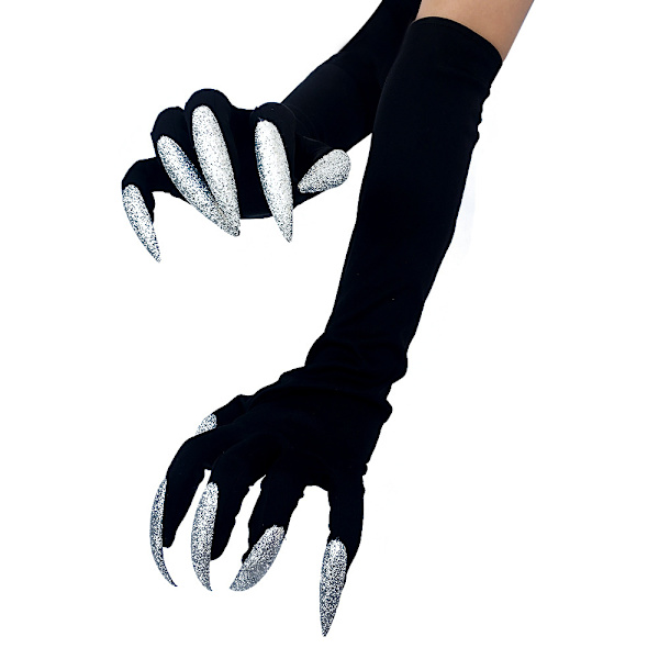 Halloween handskar Vuxna Halloween klor Långa svarta djurtassar Handskar med läskiga långa naglar Roligt spök Silver Nails