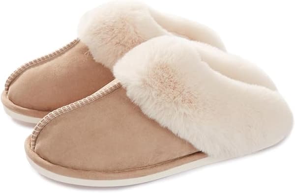 Damtofflor, Dam Vinter Varma Memory Foam Fluffiga Slip-on Inneskor, Mocka och Fuskpälsfoder, Halkfri Sula-FA-