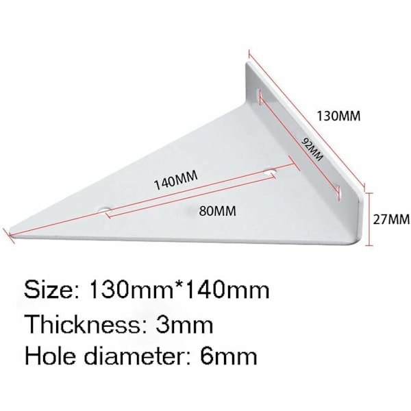2 stk metal trekant flydende væg hylde konsol, hvid skjult hylde konsol, hvid metal trekant hylde konsol, med skruer, til stuen,
